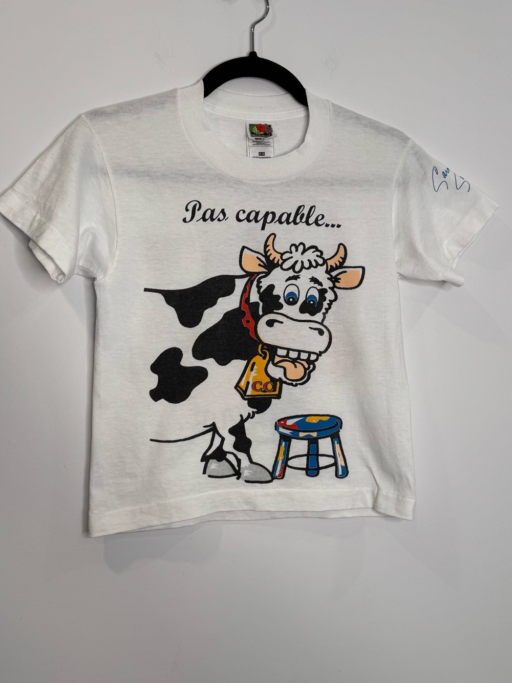 Vtg Fruit of the Loom Carmen Campagne 90s Cow Tee sz 10-12 USA single stitch